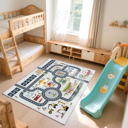 Kids Rug Mat Carpet 5×7ft, Car Rugs for Kids Toy Cars, Non Slip Floor Mats for Children, Educational Area Play Rugs for Children's Playroom Bedroom