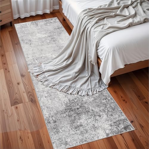 Washable 3x8 Hallway Runner Rug: Abstract Non Slip Rugs for Bedroom Grey