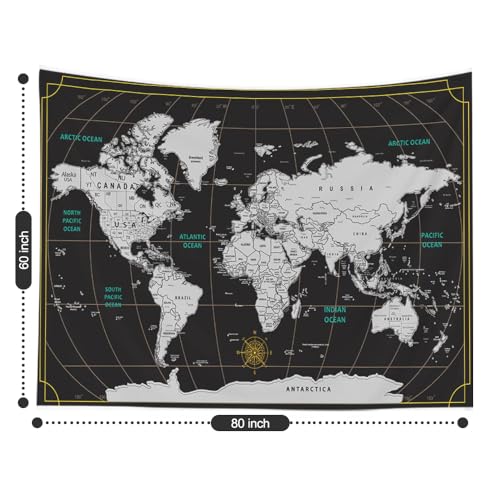 CAPSCEOLL World Map Tapestry for Kids Student Wall Tapestry World Geographical Distribution Tapestries for Men 80X60 Inches Tapestries for Bedroom Living Wall Art
