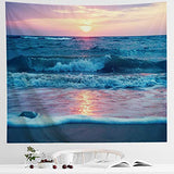 IcosaMro Ocean Tapestry Wall Hanging, Sea Beach Wave Sun Cloud Landscape Scenery Nature Wall Art [Double-Folded Hems] Bohemian Home Decor for Bedroom, Dorm, College, Living Room, 51x60, Blue