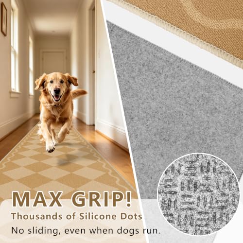 Checkered 2x8 Hallway Runner Rug Non Slip , Diamond Beige
