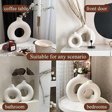 White Ceramic Donut Vase Set of 2, Hollow Matte Pampas Flower Vases for Boho Home Wedding Party Room Dinner Table Shelf Decor.（White）