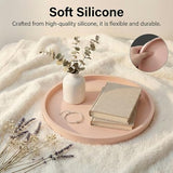 Round Pink Silicone Decorative Bathroom Vanity Tray 9 Inch, Counter Tray for Bathroom Countertop Perfume Holder Dresser Organizer Coffee Table Candle, Non-Slip Durable for Home Use