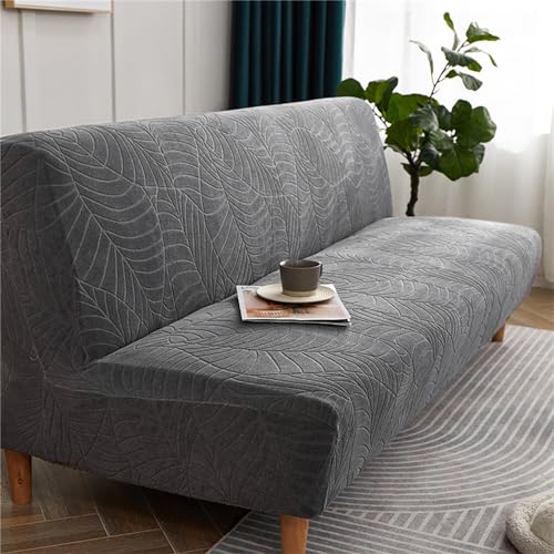 Futon Sofa Cover, Leaf Jacquard Waterproof Stretch Full Coverage Protector for Armless Sofa Bed(Dark Gray,Small)