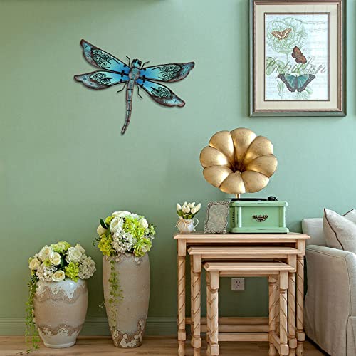 LIFFY Metal Dragonfly Wall Decor - Outdoor Garden Art for Patio, Living Room, Bedroom - Dragonfly Gifts (14inch, Metal & Glass)