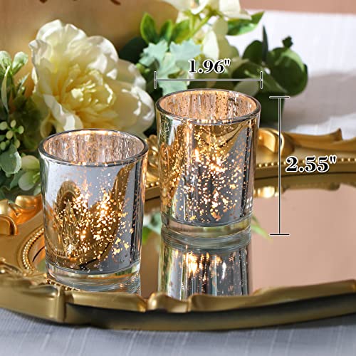 24Pcs Silver Votive Candle Holders for Table - Mercury Glass Votives Silver Candle Holder - Tealight Candle Holder for Wedding Centerpieces & Party Decorations