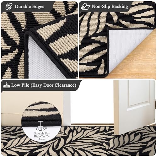 Indoor Door Mat 32"x48", Absorbent Muddy Mats for Dogs, Low-Profile Entrance Large Welcome Mat with Non-Slip Rubber Backing, Washable Runner Carpet for Hallway,Entryway,Kitchen(Black)