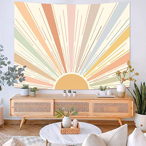 Kanuyee Boho Sun Tapestry Wall Hanging, Retro 70s Abstract Striped Aesthetic Sunrise Vintage Tapestries for Bedroom Living Room 36×48 inch