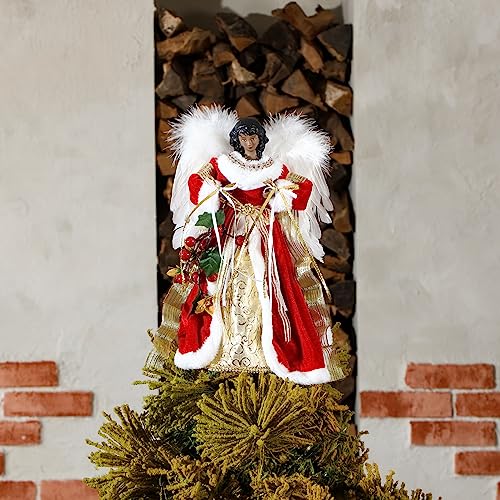 Retrowavy 12 Inch Black Angel Christmas Tree Topper Standing African American Black Angel Figurines Treetop for Decoration(Classic Style)