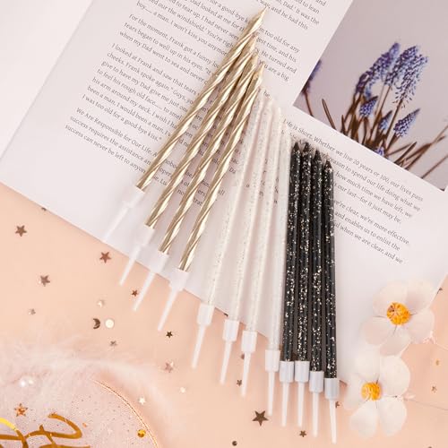PHD CAKE Gold, Black, White Long Thin Birthday Candles, Cake Candles, Birthday Parties, Wedding Decorations, Party Candles