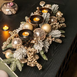 YULETIME 28" Christmas Triple Candelabrum, Golden Baubles, Berries & Leaves