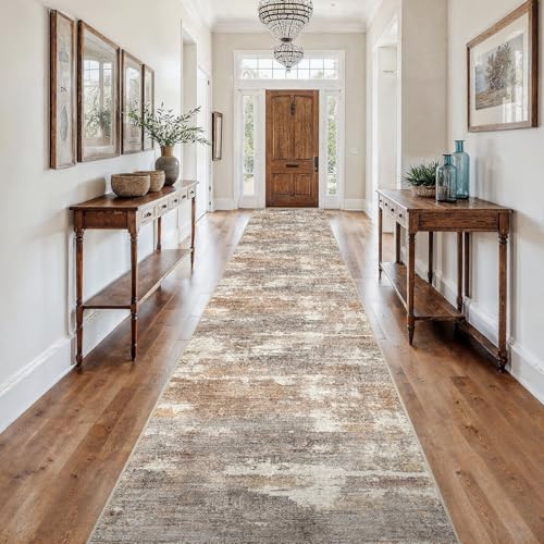 3x18 Runner Rug Washable Abstract: Non Slip Hallway Floor Mat Brown/Brick