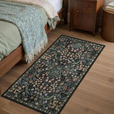 2x4 Washable Runner Rug Black Boho Floral for Hallway Kitchen Bedroom