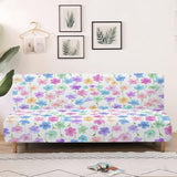 Colorful Cherry Blossom Print Armless Futon Sofa Cover, Anti Scratch Furniture Protector Breathable Folding Sofa Bed Slipcover with Stretch Bottom for Kids and Pets
