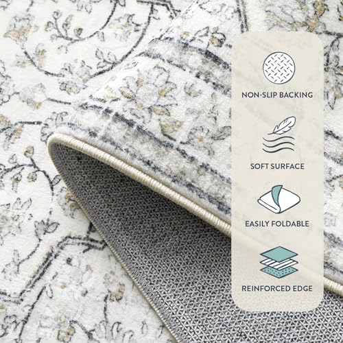 Lahome Oriental Runner for Hallways 2.5x10 Washable Beige Kitchen Runners Non Skid Long Entryway Rug Runners 10ft Ulra-Thin Soft Indoor Boho Rug Traditional Carpet for Laundry Living Room Helena