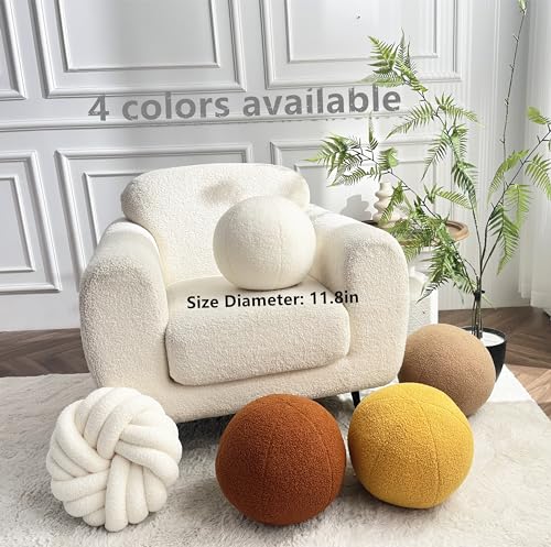 Cream White Ball Pillow 11.8 Inches Boucle Round Throw Pillow Simple Modern Sphere Shaped Throw Pillow，Nordic Style Cushion Decorative Pillow for Couch,Sofa,Bedroom