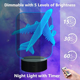 FULLOSUN Aircraft Airplane 3D Night Light Bedside Lamp 16 Colors Changing with Remote Control Xmas Halloween Birthday Gift for Boy