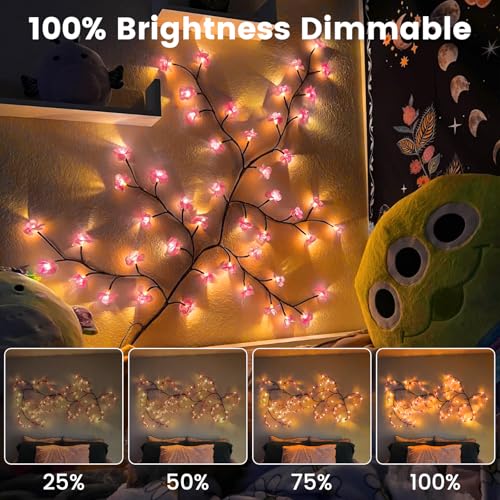 LED Tree Branch Lights for Wall 7.55 FT 144LEDs Cherry Blossom Lights Vine Light with Remote and 8 Lighting Modes Cherry Blossom Garland Willow Vine for Bedroom Indoor Wall Wedding Christmas Decor