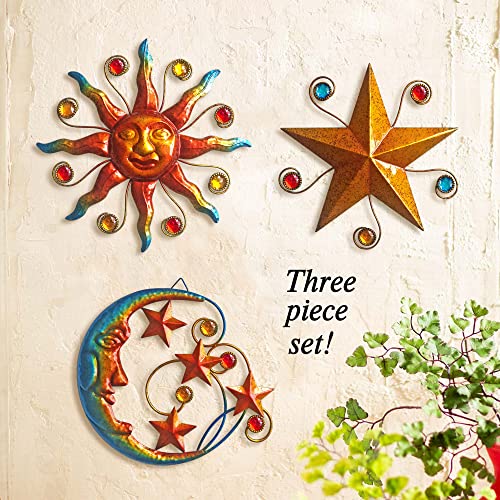 Limygus Metal Wall Art Sculpture, Set of 3 - Celestial Wall Decoration - Sun Moon Star Decorative Silhouette - Waterproof Wall Hanging Decor for Home Office, Bedroom, Bathroom, Living Room