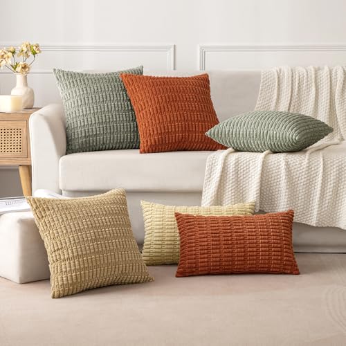 MIULEE Corduroy Decorative Throw Pillow Covers 16x16 Light Olive Pack of 2