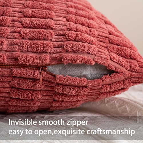 Pack of 2 Corduroy Decorative Throw Pillow Covers 18x18 Inch, Cranberry Red