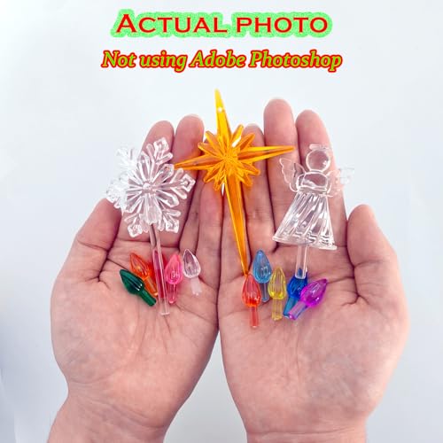 110Pcs in 10 Colors Ceramic Christmas Tree Replacement Bulbs - Plastic Lights Pegs, Included Angel Topper＆Snowflake Top＆Cross Stars.