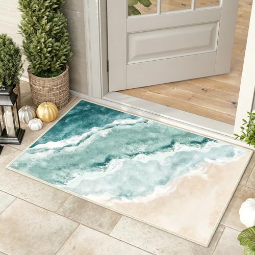 Beach Pattern Small Rug 2x3ft Runner Rug Non Slip Washable Kitchen Runner Rug with Rubber Backing，Low-Pile Soft Indoor Door mats Washable Runner Rugs for Hallway Entryway Kitchen Bedroom