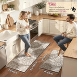 Findosom Kitchen Rugs Sets of 2, Floral Washable Kitchen Runner Rug, Brown
