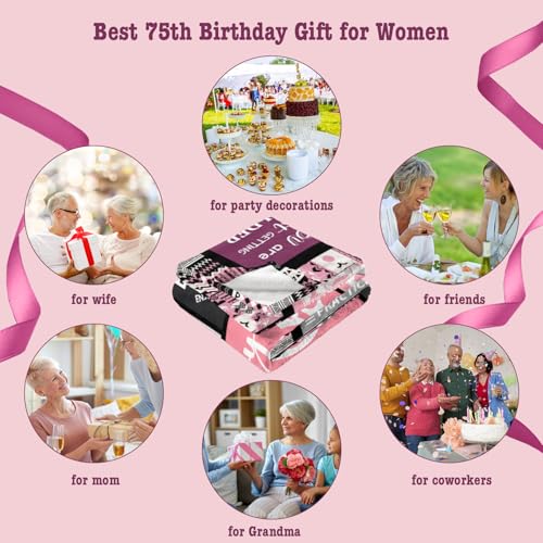 Ivivis 75th Birthday Gifts for Women Throw Blanket 60”x50”, Happy 75th Birthday Decorations for Women, 1951 Bday Gift for 75 Year Old Woman Mom Grandma Friend
