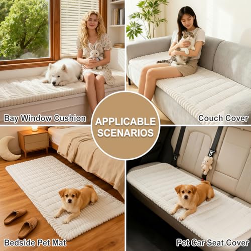 hyha Couch Cover for Dogs Washable, Non Slip Thick Flannel Sofa Protector, Pet Friendly Plush Furniture Cover for Sectional Sofa & Loveseat (White, 27.6" x 59")