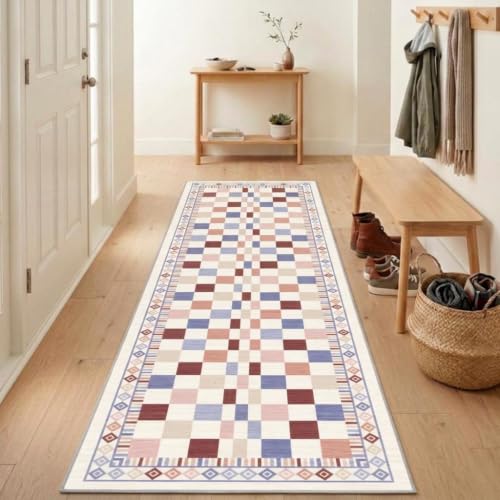 GarveeHome Runner Rug 2x6 for Bathroom Modern Checkered Bordered Accent Mat