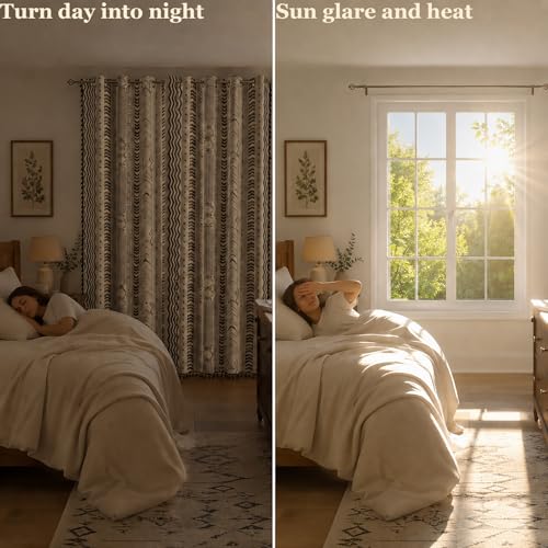 Colorbirtd 100% Blackout Boho Curtains Heat Sun Blocking for Bedroom Living Room 84 Inches Thermal Curtains for Summer Heat Sun Blocking Black and White Western Southwest Black Out Drapes Sliding Door