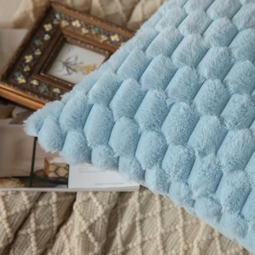 MANDIOO Pack of 2 Light Blue Super Soft Plush Fluffy Decorative Throw Pillow Covers 18x18 inch Faux Fur Wool Velvet Cushion Covers Pillow Cases Couch Sofa Bed Living Room