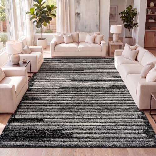 JONATHAN Y Khalil Modern Berber Stripe Black/Cream Indoor Area Rug, 3x5, Contemporary, Bohemian, Easy-Cleaning for Living Room, Bedroom, Kitchen, Pet Friendly, Non-Shedding (MOH207F-3)