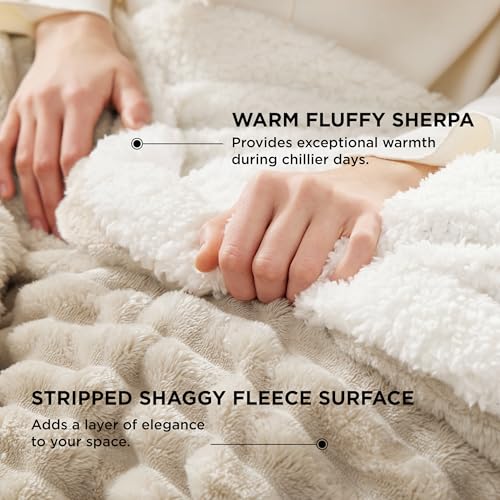 Bedsure Sherpa Throw Blanket for Couch - Super Soft, Comfort Cozy Fleece Thick Warm Blanket for Women, GentleSoft Plush & Fluffy Spring Throw Gift for Women, Room Decor, Beige, 50x60 Inches