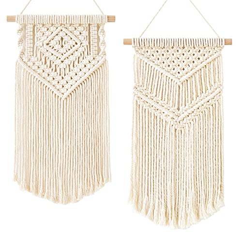 Dahey Small Macrame Wall Hanging 2 Pcs Woven Tapestry Wall Art Decor - Beautiful for Boho Home Bedroom Dorm College Classroom Decor, Apartment, Nursery, Party Decorations, 16.5" L x 10" W and 17.5"x 10"W