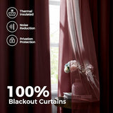 100% Blackout Curtains for Bedroom, Double Layer Pink Curtains, Black Out Curtain 84 inch Long with Sheer Overlay for Living Room, Room Darkening Window Drapes with Grommet, 52" W x 84" L