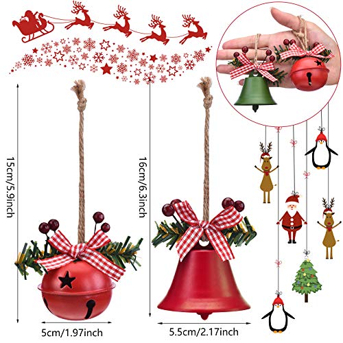 WILLBOND 6 Pieces Christmas Bell Ornaments 2026 Xmas Tree Hanging Decorations Large Size Bells with Star Cutouts Anniversary Bells with Holly Berry for Crafts Holiday Party Favors(Red, White)