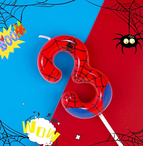PHD CAKE 2.76 Inch Number 3 Spider Birthday Candles, Spider Cartoon Themed Number Candles, Cake Number Candles, Party Celebration