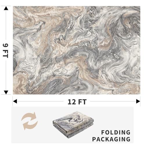 PADOOR Abstract 9'x12' Area Rug, Washable Non-Slip Low Pile, Marble Grey