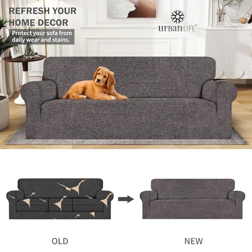 URBANLIFE Stretch Sofa Covers & Loveseat Couch Covers for Living Room Slipcover Set, 2-Pieces Machine Washable Couch Cover, Charcoal Gray