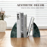Marble Bookends for Shelves, 8Lbs Large Stone Bookends for Heavy Books, Non-Slip Heavy Duty Book Stopper, Modern Decorative Book Ends for Bookshelf Table Home Decor(Green)