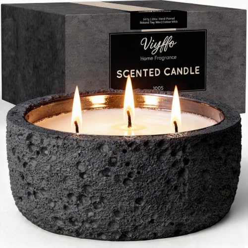 Viyffo 20oz Large Decorative Candle – Lavender & Sandalwood, 3 Wick Scented Candles for Women & Men, Matte Black Ceramic Jar Perfect Calming Home Fragrance, Elegant Halloween Décor & Premium Gift