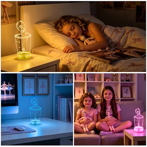 FULLOSUN Ballet Dancing Gifts, 3D Illusion Lamp Night Light with Remote Control 16 Colors Changing Gifts for Mom and Girls, Birthday Gift, Wedding Grandmother Graduation Gifts