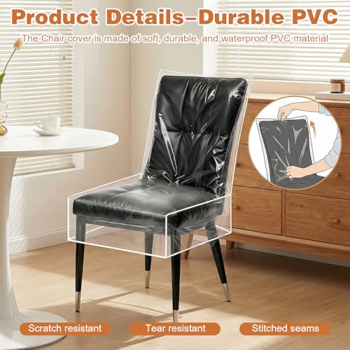 4 Pack Dining Chair Covers, Fits 16-23" Waterproof Chair Covers Clear Plastic Seat Protector for Kitchen Keep Your Chairs Away from Water Dust Stain and Pet Claws
