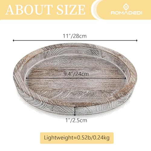 Romadedi Farmhouse Wooden Candle Tray, 11 Inch Round, Whitewashed