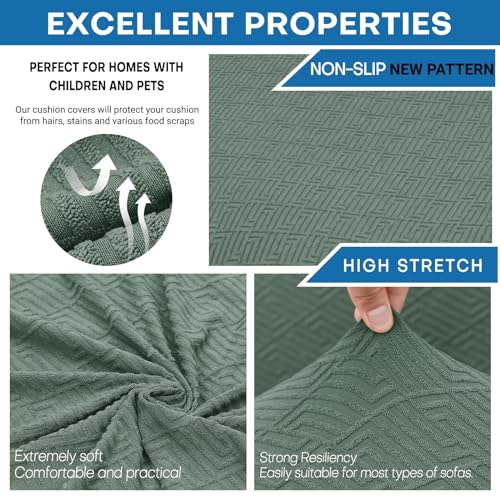 XINEAGE New 2 Pieces Chair Covers with Arms Super Stretch Chair Slipcover for Living Room Pet Dog Universal Slip Cover Anti Slip Armchair Furniture Protector (Pea Green), 31"-46"(1 Cushion)