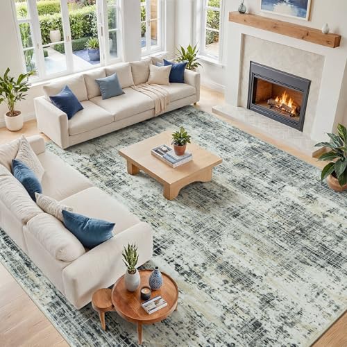 10x12 Washable Area Rug for Living Room Bedroom: Non-Slip Modern Black Gray