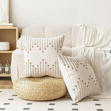 LILEPOY Boho Throw Pillow Covers 18x18 Set of 2 Neutral Decorative Textured Cushion Case Farmhouse Pillowcase Modern Square Pillow Covers for Sofa,Couch, Living Room,Beige and Brown