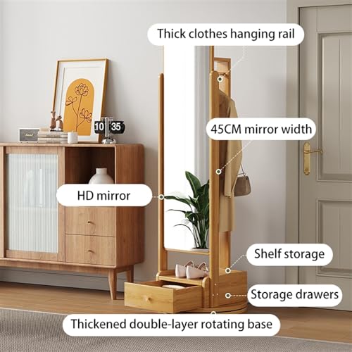 Full Body Mirror, Full-Length Mirror, Floor-to-Ceiling Mirror, Home Bedroom, rotatable Storage, Fitting Mirror with Hanger, Integrated Dressing Mirror,Bedroom Furniture
